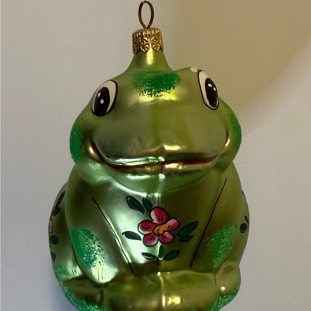 Green Frog Ornament with Floral Design-Christmas